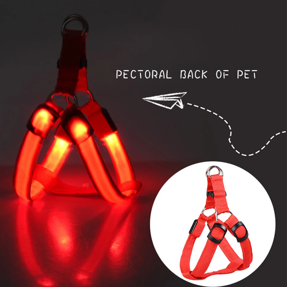 LED Dog Harness Adjustable Collar Leash Vest Nylon Strap Pet Cat Belt Outdoor Walking Safety Recharge Flashing Light Up Night
