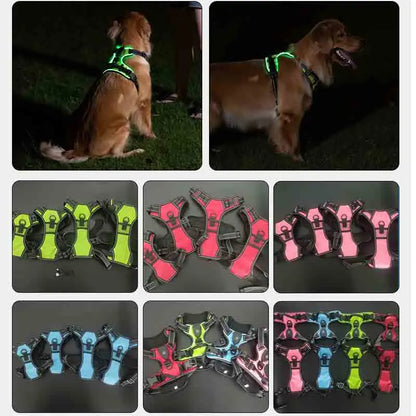 Adjustable Dog Harness Vest Glowing Soft Breathable Led Light Up Dog Harness Pet Harness Leash For Small Medium Large Dogs
