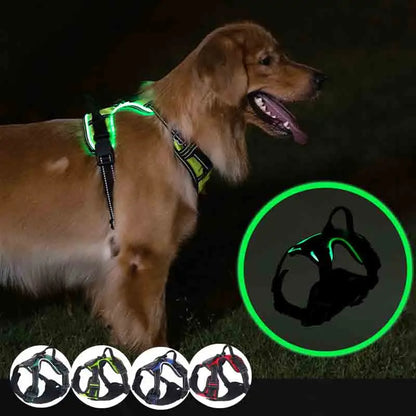 Adjustable Dog Harness Vest Glowing Soft Breathable Led Light Up Dog Harness Pet Harness Leash For Small Medium Large Dogs