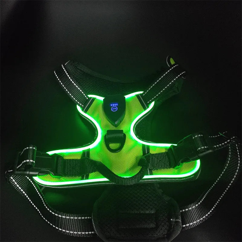 Adjustable Dog Harness Vest Glowing Soft Breathable Led Light Up Dog Harness Pet Harness Leash For Small Medium Large Dogs